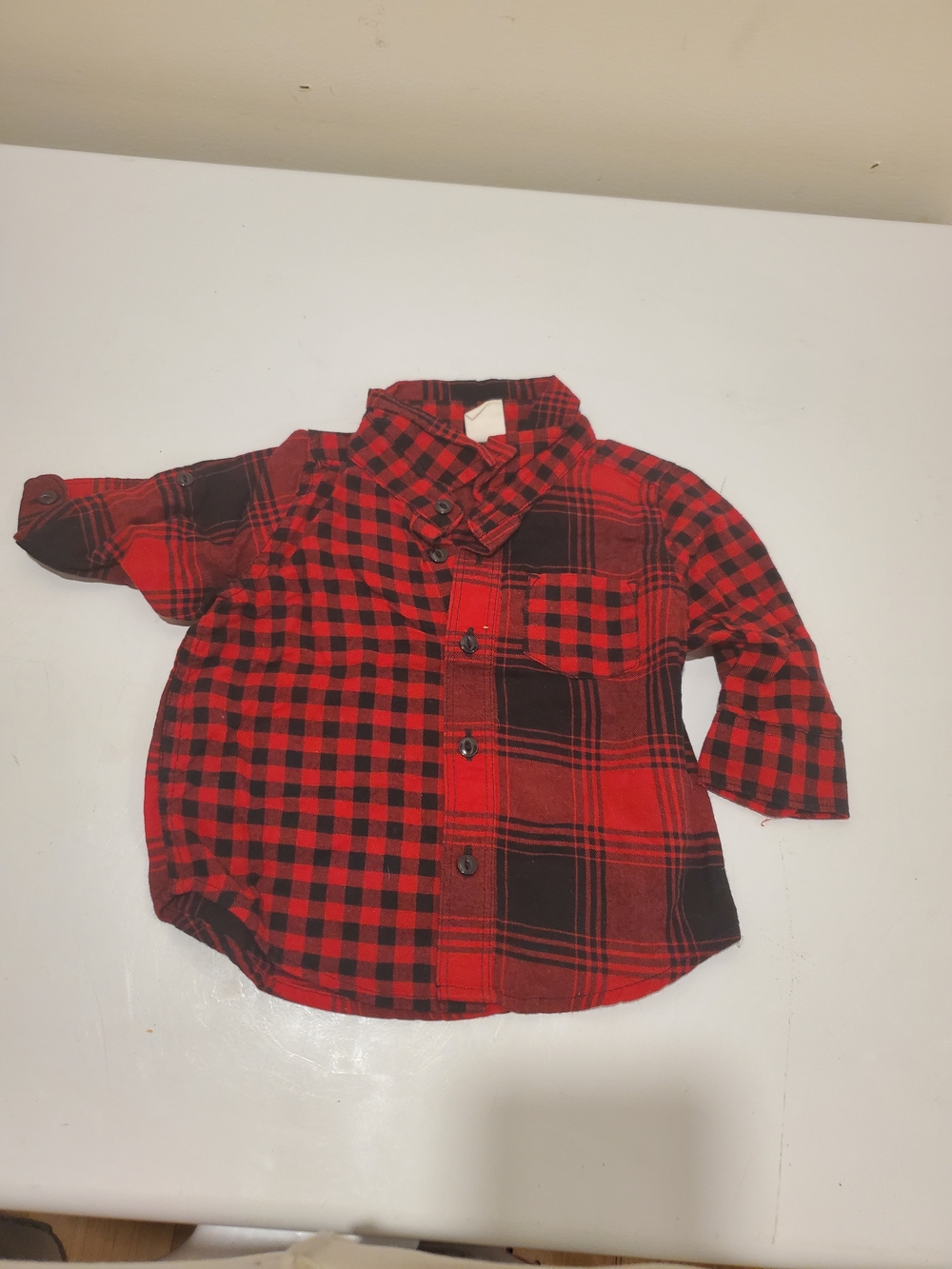GAP 3-6 Month Red and Black Buffalo Plaid Button-Down Shirt